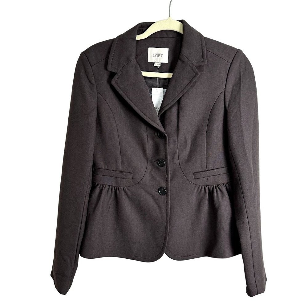 LOFT‎ Taupe Brown Peplum Blazer Womens Size 2 Button Up Single Breasted Blazer